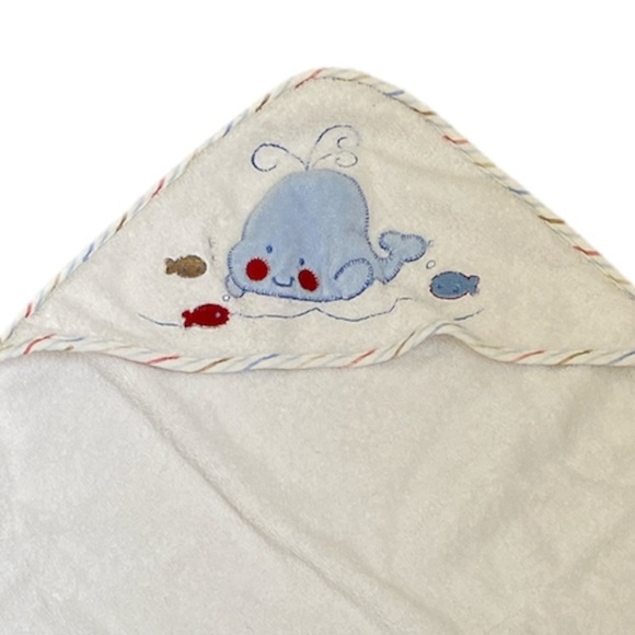 Just Born hooded towel white and blue whale Size OS - Picture 4 of 9